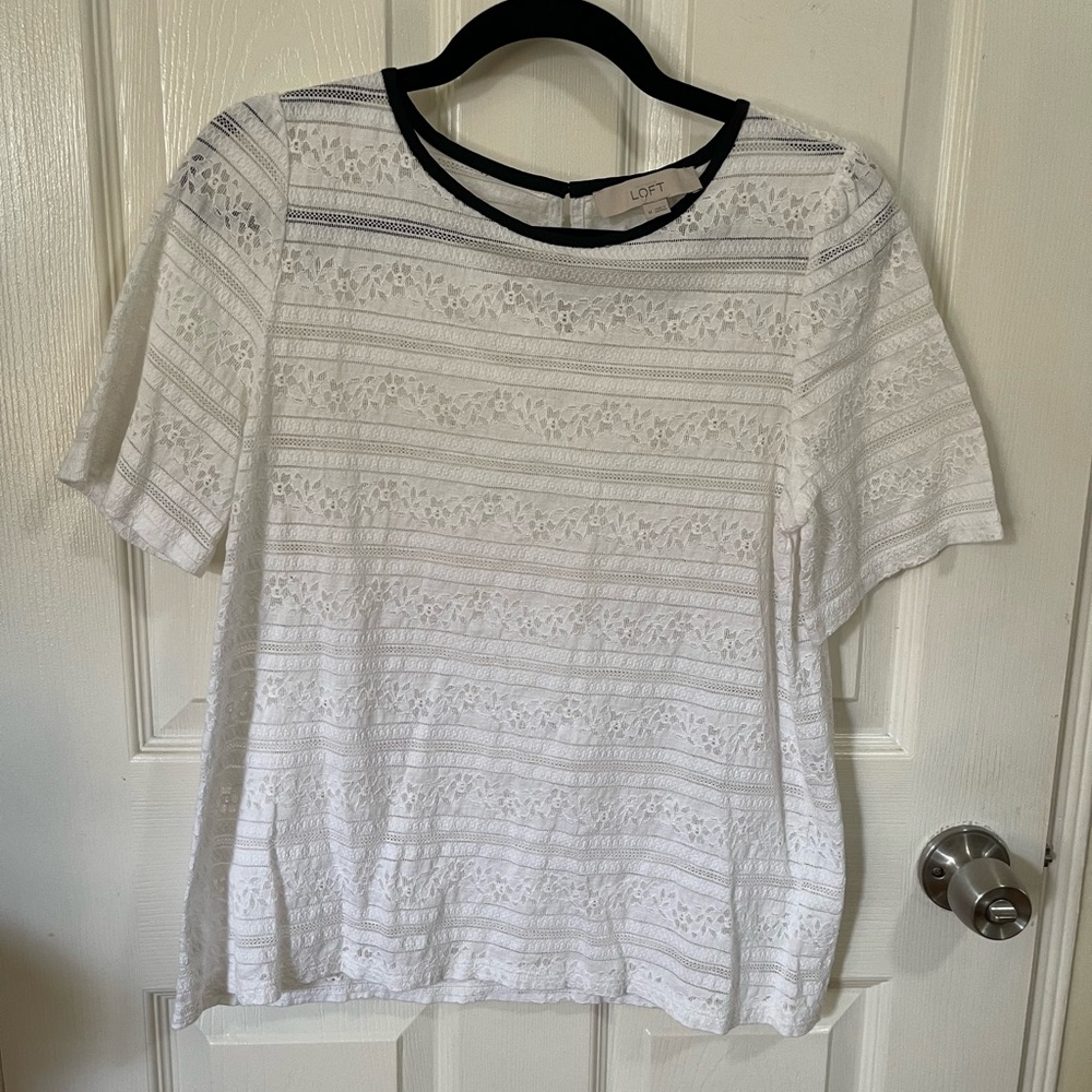 Loft laced white top with black trim